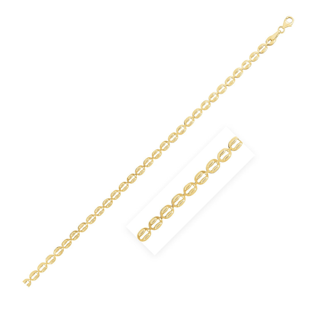 14k Yellow Gold High Polish Textured Puffed Oval Link Chain (3.8mm) Polair