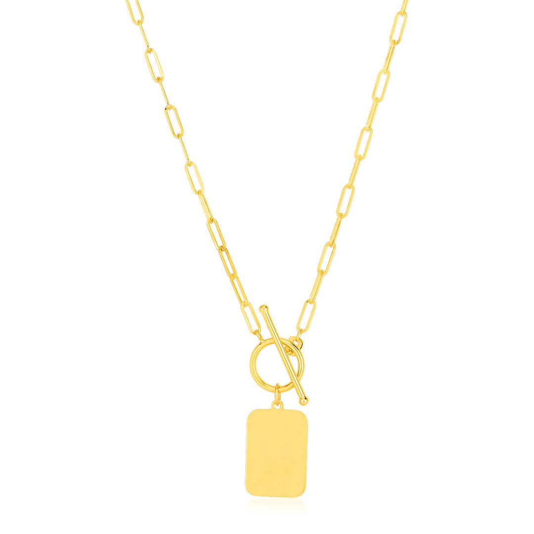 14k Yellow Gold Paperclip Chain Necklace with Rounded Rectangle Pendant Polair