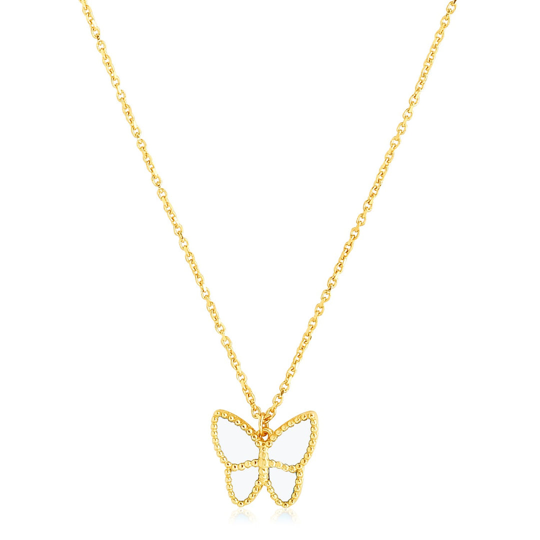 14k Yellow Gold High Polish Butterfly Peral Paste Necklace Polair