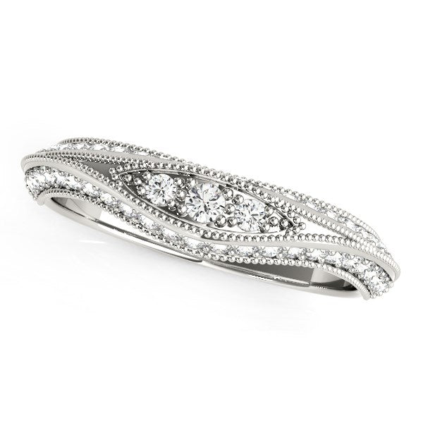 14k White Gold Curved Antique Style Diamond Wedding Ring (1/3 cttw) Polair