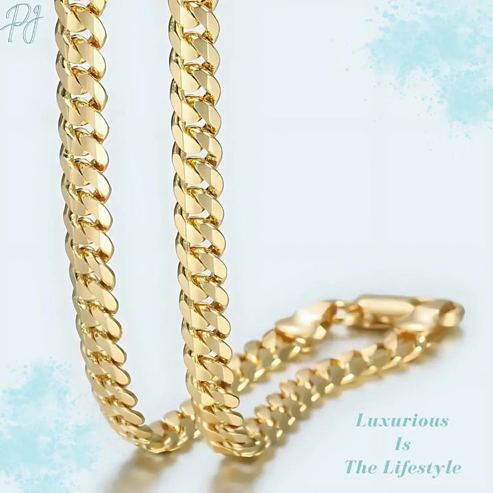 Official Gold Luxury Cuban Chain Necklace – 4.5mm Classic, Bold and Tarnish-Free, For Men & Women.