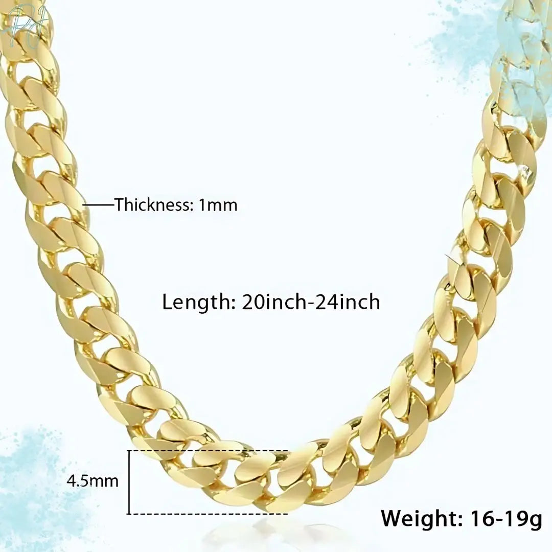 Official Gold Luxury Cuban Chain Necklace – 4.5mm Classic, Bold and Tarnish-Free, For Men & Women.