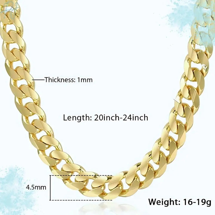 Official Gold Luxury Cuban Chain Necklace – 4.5mm Classic, Bold and Tarnish-Free, For Men & Women.